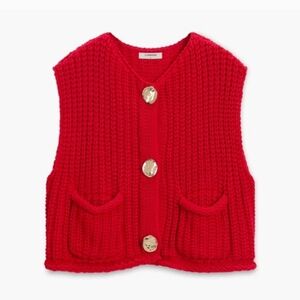 COMMENSE Red Knit Sweater Vest
